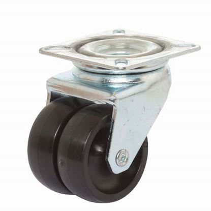 Immagine di RUOTA GEMELLATA IN POLIAMMIDE 6, SUPPORTO ROTANTE PIASTRA, COLORE NERO, PORTATA 90 KG, Ø 50X17 MM
