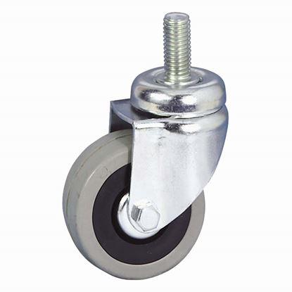 Immagine di RUOTA IN GOMMA GRIGIA, NUCLEO IN POLIPROPILENE C/PARAFILI, SUPPORTO ROTANTE C/ATTACCO A CODOLO, PORTATA 35 KG, Ø 50 MM