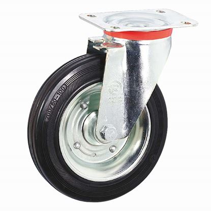 Immagine di RUOTA IN GOMMA NERA, SUPPORTO ROTANTE PIASTRA, PORTATA 80 KG, Ø 100 MM