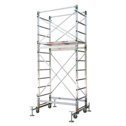 Immagine di TRABATTELLO FACAL ALUMITO, IN ALLUMINIO STRUTTURA 3,40 MT, ALTEZZA LAVORO 4,40 MT, MONTANTI 25X65 MM, GRADINI 30X30 MM