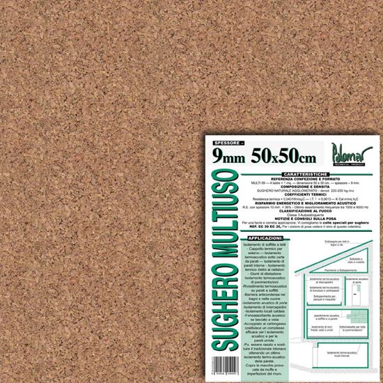Immagine di ISOLANTE IN SUGHERO AGGLOMERATO NATURALE, 50X50X±0,8 CM, DENSITÀ 200 KG/M³, CONFEZIONE 4 LASTRE DA 1 M²