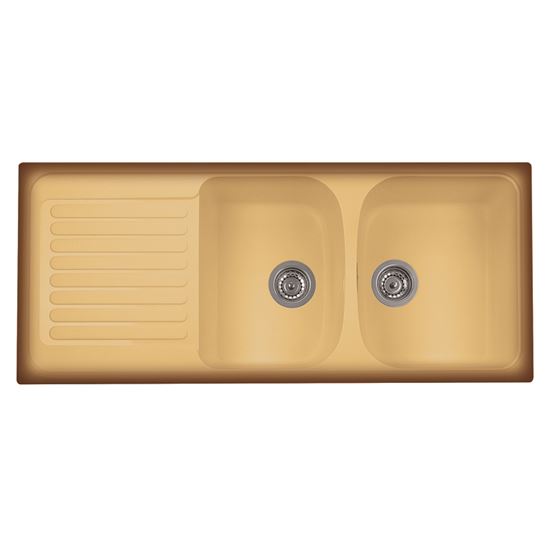 Immagine di LAVELLO HARMONY, 2 VASCHE, C/GOCCIOLATOIO, REVERS., MATERIALE COMPOSITO ULTRAQUARTZ, 116X50 CM, COL.TERRA DI FRANCIA