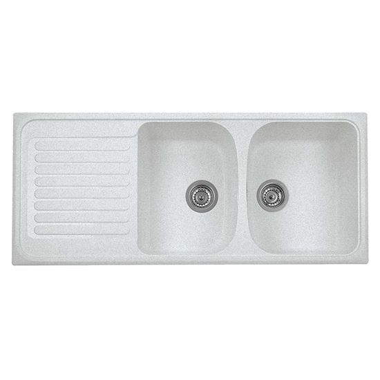 Immagine di LAVELLO HARMONY, 2 VASCHE, C/GOCCIOLATOIO, REVERS., MATERIALE COMPOSITO MICROULTRAGRANIT, 116X50 CM, COL.BIANCO OPALE