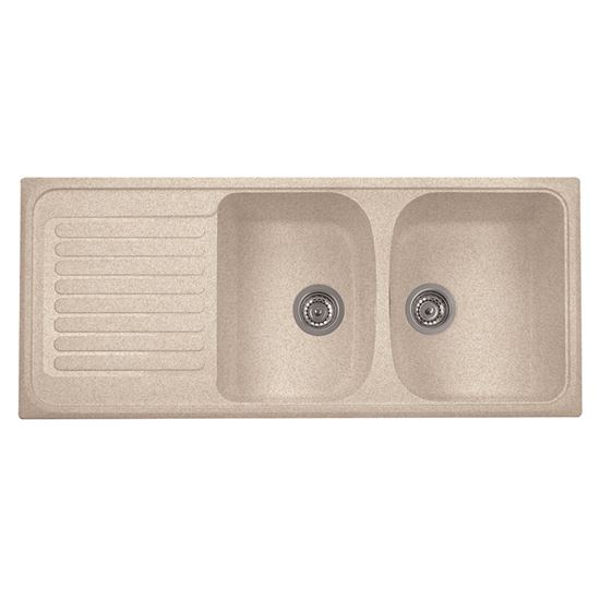 Immagine di LAVELLO HARMONY, 2 VASCHE, CON GOCCIOLATOIO, REVERSIBILE, MATERIALE COMPOSITO MICROULTRAGRANIT, 116X50 CM, COLORE AVENA