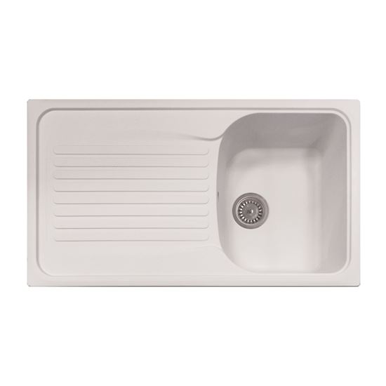 Immagine di LAVELLO HARMONY, 1 VASCA, CON GOCCIOLATOIO, REVERSIBILE, MATERIALE COMPOSITO ULTRAQUARTZ, 86X50 CM, COLORE BIANCO