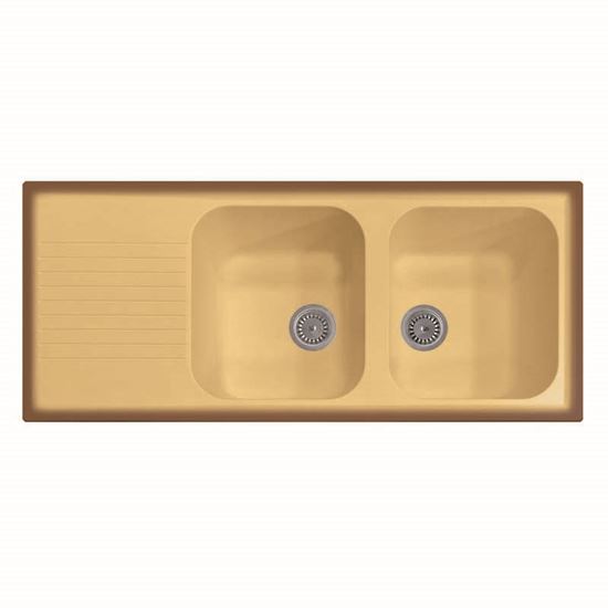 Immagine di LAVELLO ATLANTIC, 2 VASCHE, C/GOCCIOLATOIO, REVERS., MATERIALE COMPOSITO MICROULTRAGRANIT, 116X50 CM, COL.BIANCO OPALE