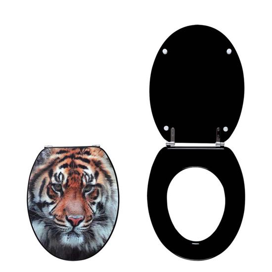 Immagine di SEDILE WC TRENDY LINE, CERNIERE ACCIAIO INOX, DECORAZIONE SUI 2 LATI, DECORO TIGER