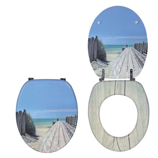 Immagine di SEDILE WC TRENDY LINE, CERNIERE ACCIAIO INOX, DECORAZIONE SUI 2 LATI, HOLIDAY BEACH