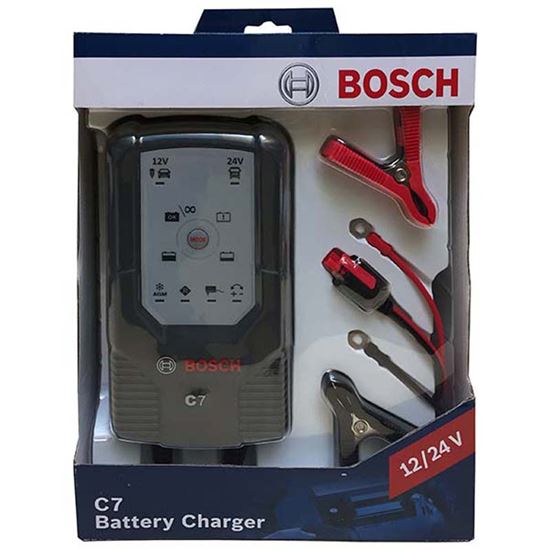 Immagine di CARICABATTERIA BOSCH, C7, AUTOMATICO, PER BATTERIE AL PIOMBO 12 V E 24 V, PER AUTO E MOTO, MAX 12 V-230 AH, 24 V-120 AH