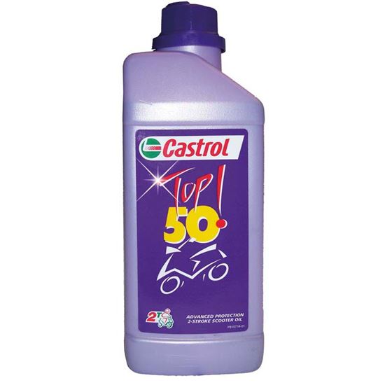 Immagine di OLIO CASTROL, TOP 50, LUBRIFICANTE SEMISINTETICO, PER MOTORI A 2 TEMPI DI SCOOTER E CICLOMOTORI, 1 LT