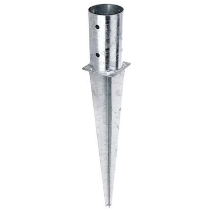 Immagine di PORTA PALO, DA ANCORARE NEL TERRENO, PER PALI IN LEGNO TONDI, ZINCATO A FUOCO, Ø81/600 MM