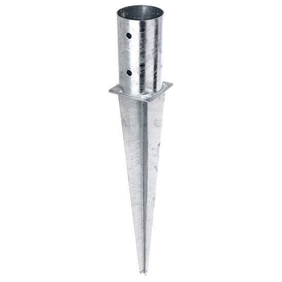Immagine di PORTA PALO, DA ANCORARE NEL TERRENO, PER PALI IN LEGNO TONDI, ZINCATO A FUOCO, Ø81/600 MM