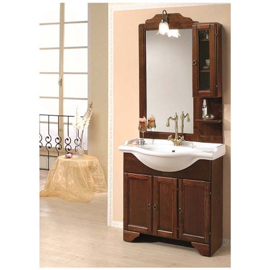 Immagine di COMPOSIZIONE STEFANIA, 85 CM, BASE 3 ANTE CON LAVABO, SPECCHIERA E PENSILE, CON ILLUMINAZIONE