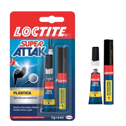 Immagine di SUPER ATTAK LOCTITE, PLASTICA, ADESIVO RAPIDO A DOPPIA AZIONE PER INCOLLAGGI FLESSIBILI, 2 GR + 4 ML