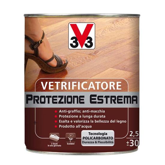 Immagine di VETRIFICATORE V33, PARQUET, PROTEZIONE ESTREMA, ANTI-URTI, ANTI-STRIATURE, ANTI-MACCHIE, 2,5 LT, INCOLORE BRILLANTE
