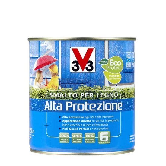Immagine di SMALTO SATINATO V33, PER LEGNO, ALTA PROTEZIONE, ANTI UV E INTEMPERIE, 0,5 LT, COLORE BIANCO