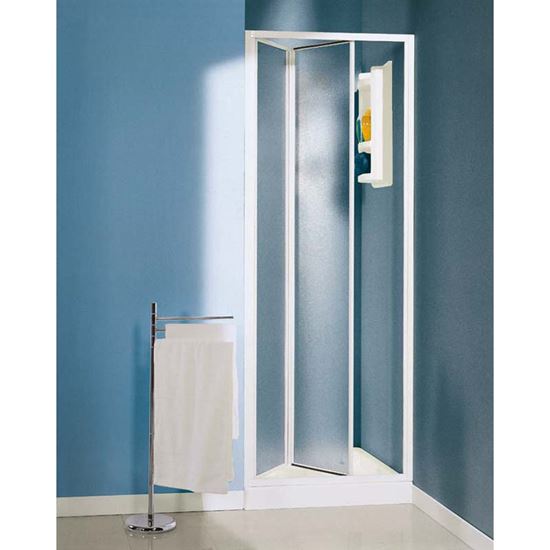 Immagine di PORTA DOCCIA ARTICO, PIEGHEVOLE, PROFILO BIANCO, ACRILICO, 88/92 CM
