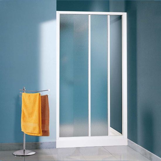 Immagine di PORTA DOCCIA ARTICO, 2 ANTE SCORREVOLI, PROFILO BIANCO, CRISTALLO STAMPATO 3 MM, 116/120 CM