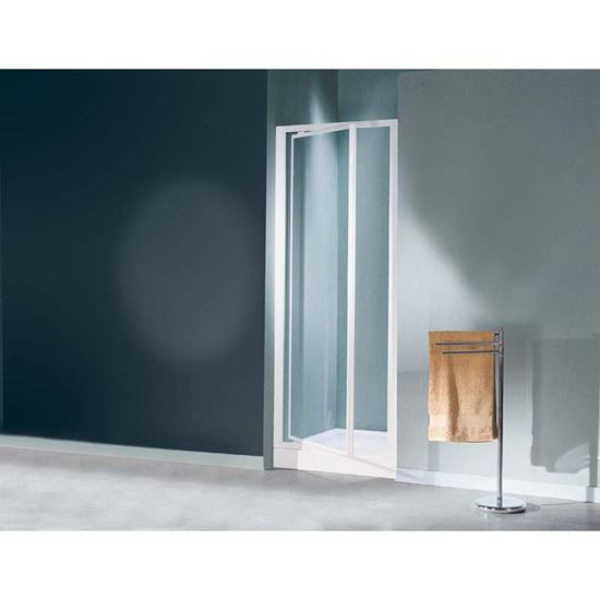 Immagine di PORTA DOCCIA MEDITERRANEO, BATTENTE, PROFILO BIANCO, ACRILICO, 65/69 CM