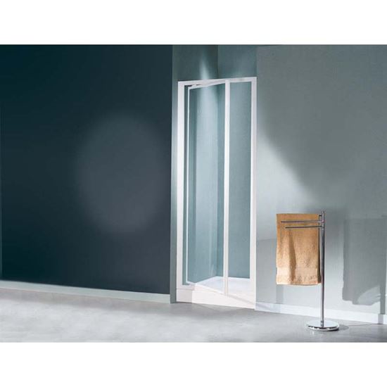Immagine di PORTA DOCCIA MEDITERRANEO, BATTENTE, PROFILO BIANCO, ACRILICO, 73/77 CM