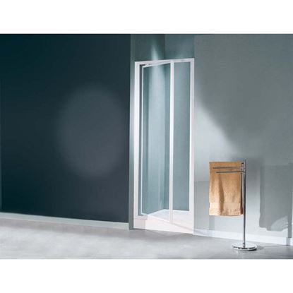 Immagine di PORTA DOCCIA MEDITERRANEO, BATTENTE, PROFILO BIANCO, CRISTALLO STAMPATO 3 MM, 69/73 CM