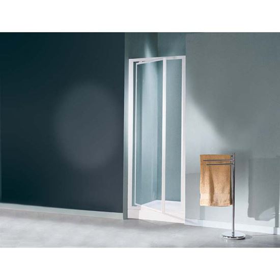 Immagine di PORTA DOCCIA MEDITERRANEO, BATTENTE, PROFILO BIANCO, CRISTALLO STAMPATO 3 MM, 73/77 CM