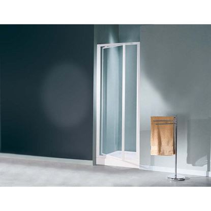 Immagine di PORTA DOCCIA MEDITERRANEO, BATTENTE, PROFILO BIANCO, CRISTALLO STAMPATO 3 MM, 77/81 CM
