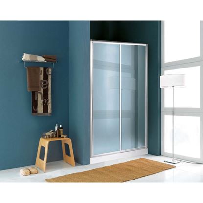 Immagine di PORTA DOCCIA LEVANTE, SCORREVOLE, PROFILO BIANCO, CRISTALLO STAMPATO 3 MM, 97/101 CM