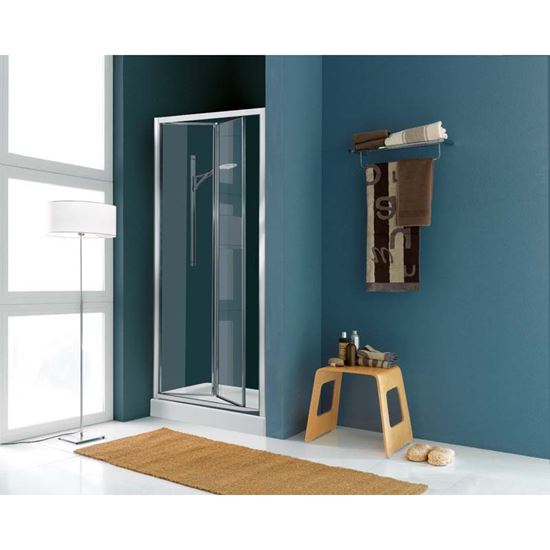 Immagine di PORTA DOCCIA LEVANTE, PIEGHEVOLE, PROFILO CROMO, CRISTALLO TRASPARENTE 3 MM, 69/73 CM