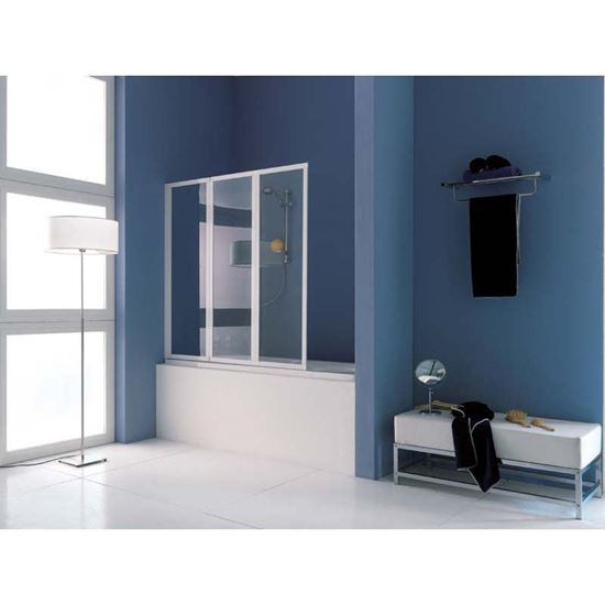 Immagine di PARETE VASCA CAYMAN, 3 ANTE PIEGHEVOLI, PROFILO BIANCO, CRISTALLO TRASPARENTE