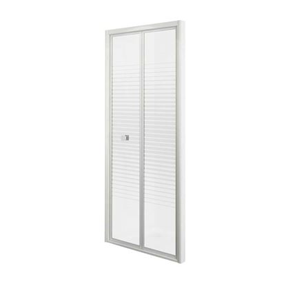 Immagine di PORTA DOCCIA GALA, PIEGHEVOLE, PROFILO ALLUMINIO BIANCO, CRISTALLO TEMPERATO 4 MM, CON SERIGRAFIA, 70XH185 CM