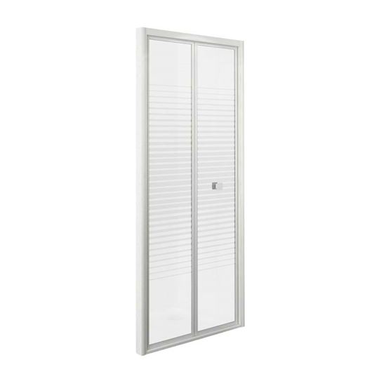Immagine di PORTA DOCCIA GALA, PIEGHEVOLE, PROFILO ALLUMINIO BIANCO, CRISTALLO TEMPERATO 4 MM, CON SERIGRAFIA, 90XH185 CM