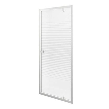 Immagine di PORTA DOCCIA GALA, BATTENTE, PROFILO ALLUMINIO BIANCO, CRISTALLO TEMPERATO 4 MM, CON SERIGRAFIA, 70XH185 CM