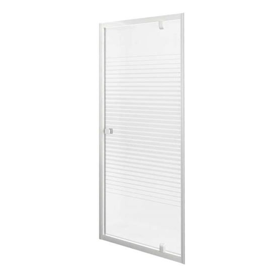 Immagine di PORTA DOCCIA GALA, BATTENTE, PROFILO ALLUMINIO BIANCO, CRISTALLO TEMPERATO 4 MM, CON SERIGRAFIA, 70XH185 CM