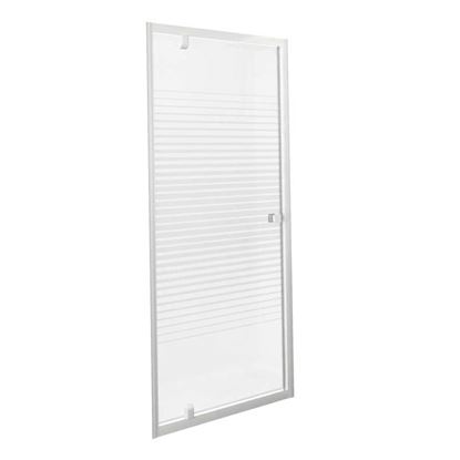 Immagine di PORTA DOCCIA GALA, BATTENTE, PROFILO ALLUMINIO BIANCO, CRISTALLO TEMPERATO 4 MM, CON SERIGRAFIA, 90XH185 CM