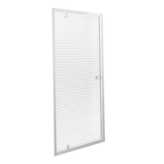 Immagine di PORTA DOCCIA GALA, BATTENTE, PROFILO ALLUMINIO BIANCO, CRISTALLO TEMPERATO 4 MM, CON SERIGRAFIA, 90XH185 CM