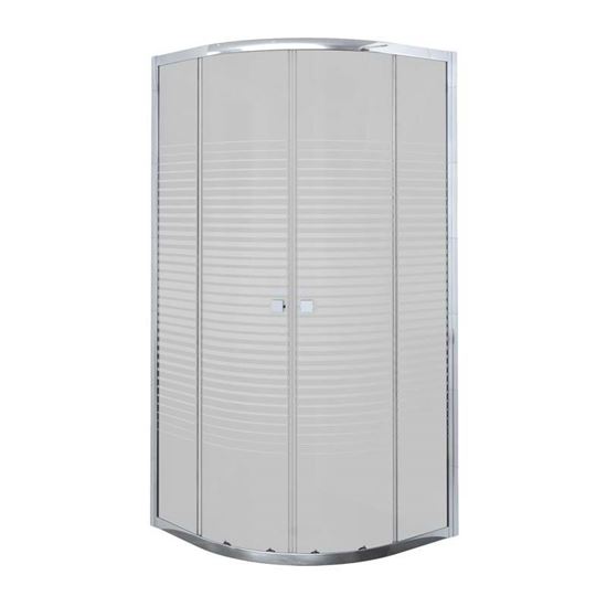 Immagine di BOX DOCCIA UMBRA, SEMICIRCOLARE, PROFILO ALLUMINIO BIANCO, CRISTALLO TEMPERATO 5 MM, CON SERIGRAFIA, 90X90XH190 CM