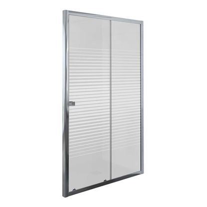 Immagine di PORTA DOCCIA UMBRA, SCORREVOLE, PROFILO ALLUMINIO CROMATO, CRISTALLO TEMPERATO 5 MM, CON SERIGRAFIA, 120XH190 CM