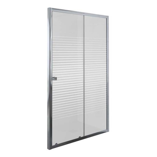 Immagine di PORTA DOCCIA UMBRA, SCORREVOLE, PROFILO ALLUMINIO CROMATO, CRISTALLO TEMPERATO 5 MM, CON SERIGRAFIA, 120XH190 CM