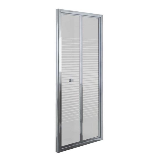 Immagine di PORTA DOCCIA UMBRA, PIEGHEVOLE, PROFILO ALLUMINIO CROMATO, CRISTALLO TEMPERATO 4 MM, CON SERIGRAFIA, 80XH190 CM