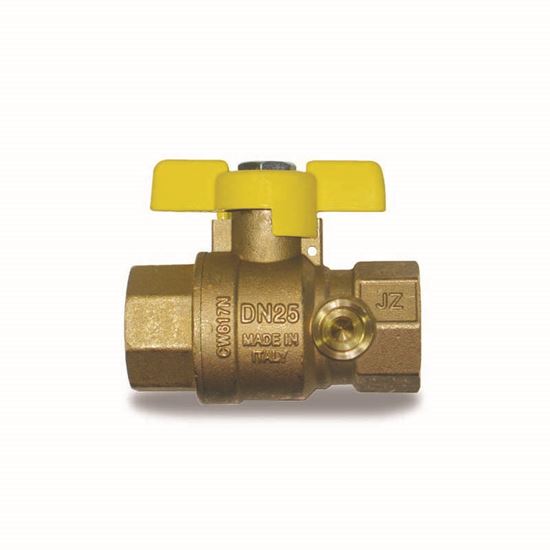 Immagine di VALVOLA SFERA GAS, IVR, COLORE GIALLO, CON PRESA PRESSIONE, FARFALLA, FF 3/4"