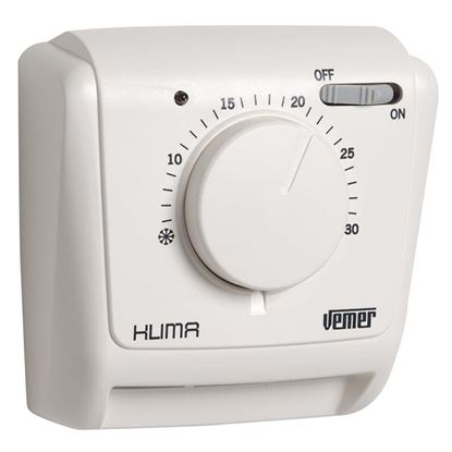 Immagine di TERMOSTATO AMBIENTE KLIMA SI, A MEMBRANA GAS, DA PARETE, CON SPIA E INTERRUTTORE, COLORE BIANCO