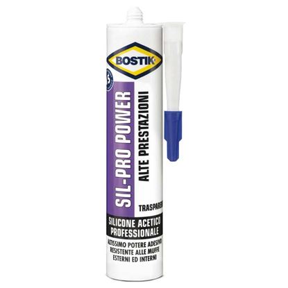 Immagine di SILICONE BOSTIK SIL-PRO POWER, RESISTENTE A PRODOTTI CHIMICI, ACIDI E BASI DILUITE, DETERGENTI, TRASPARENTE, 300 ML