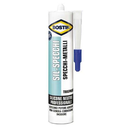 Immagine di SILICONE BOSTIK SIL-SPECCHI, IDEALE PER L'INCOLLAGGIO DI SPECCHI SUI PIÙ COMUNI SUPPORTI, TRASPARENTE, 300 ML