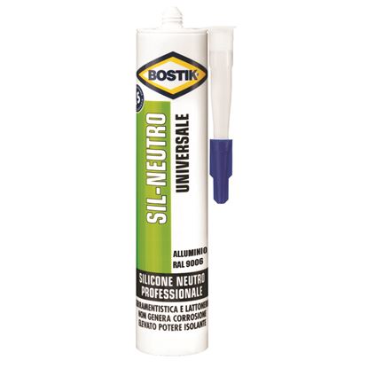 Immagine di SILICONE BOSTIK SIL-NEUTRO, X SIGILLATURE ELASTICHE, DURATURE E RESISTENTI ALLE MUFFE, 300 ML, COLORE ALLUMINIO RAL 9006