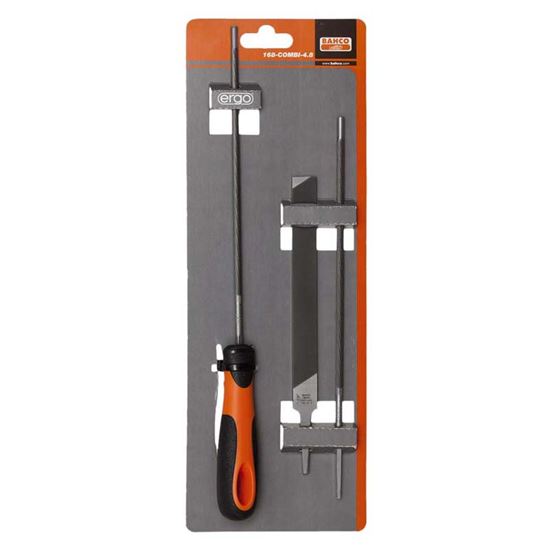 Immagine di LIME PER CATENE DA MOTOSEGA, ASSORTIMENTO COMPOSTO DA 2 LIME TONDE Ø 4,8X200 MM, 1 LIMA PIATTA DA 6 ", 1 IMPUGNATURA