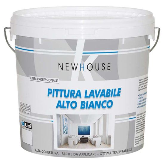 Immagine di PITTURA LAVABILE TRASPIRANTE NEW HOUSE, PER INTERNO, RESA 40-60 M² CON 1 LATTA, 4 LT, COLORE BIANCO