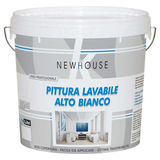 Immagine di IDROPITTURA LAVABILE NEW HOUSE, PER INTERNO, RESA 140/160 M² CON 1 LATTA, 14 LT, COLORE BIANCO