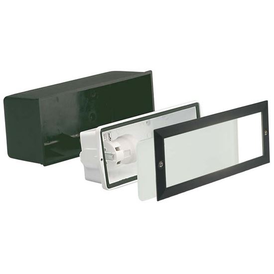 Immagine di FARETTO SEGNA PASSO WALKING, INCASSO A PARETE, DIFFUSORE VETRO SAT.BIANCO, IP54, E27-40 W, 23,3XH10,1 CM, COLORE NERO