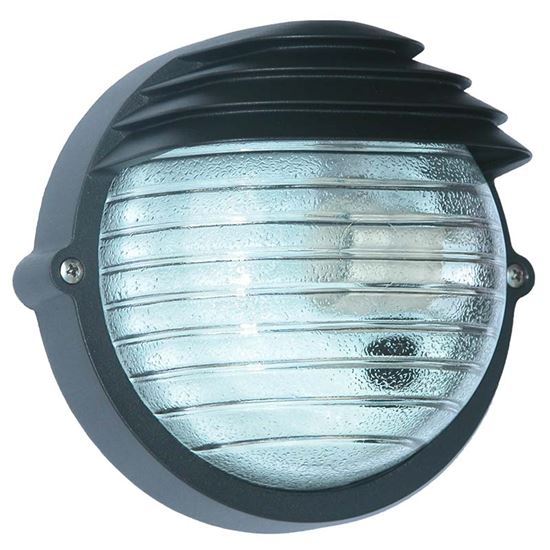 Immagine di PLAFONIERA TONDA PALPEBRA, DIFFUSORE IN VETRO STAMPATO, IP54, E27-60 W, Ø 18,4 CM, COLORE NERO